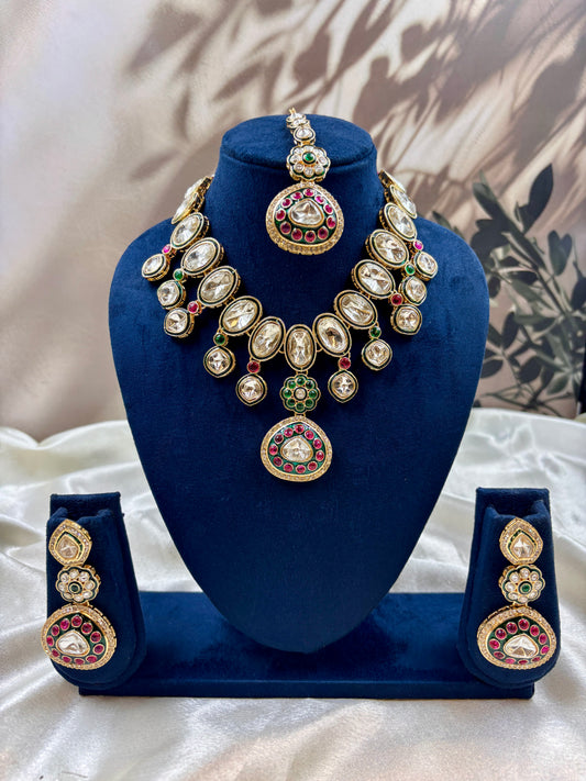 Elegant Polki Kundan Necklace Set with Earrings