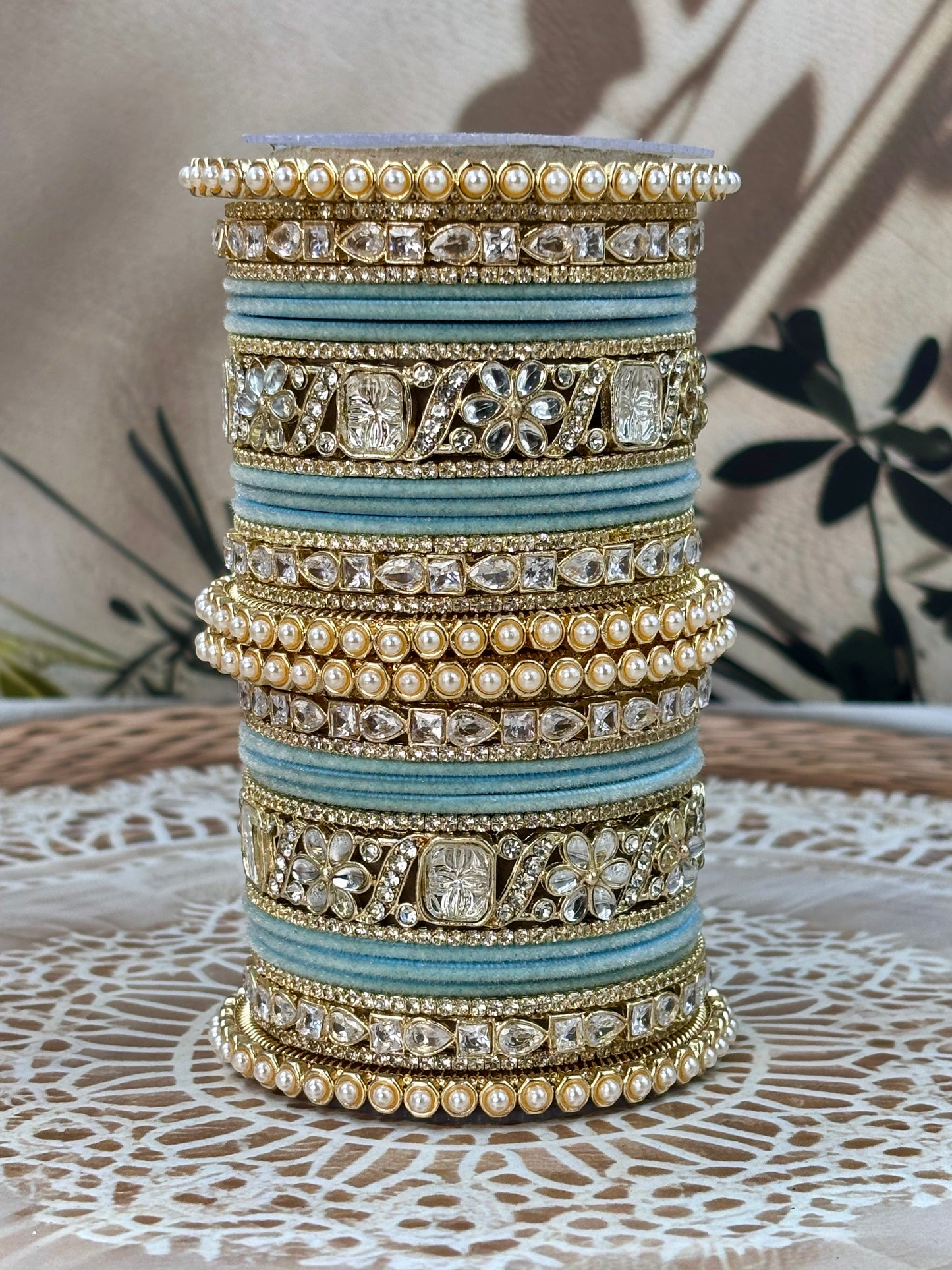 Pearl & Kundan Sky Traditional Bangles Set