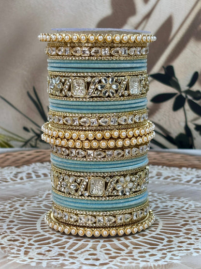 Pearl & Kundan Sky Traditional Bangles Set