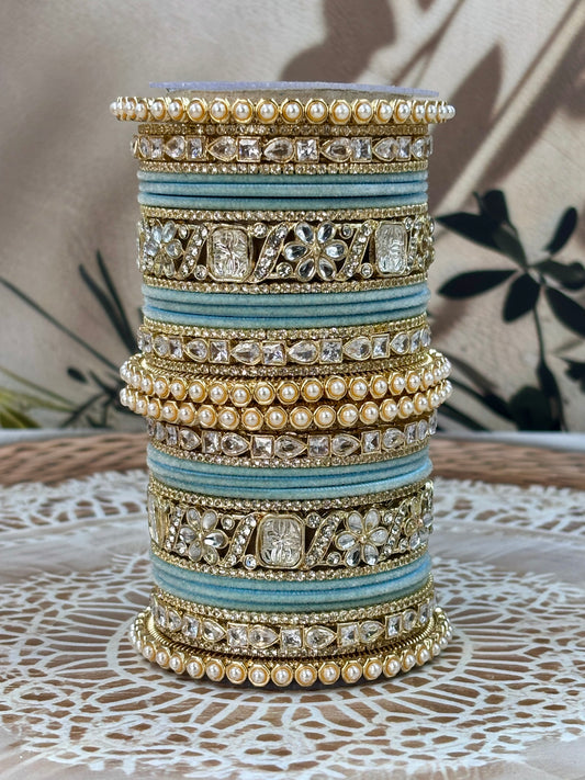 Pearl & Kundan Sky Traditional Bangles Set