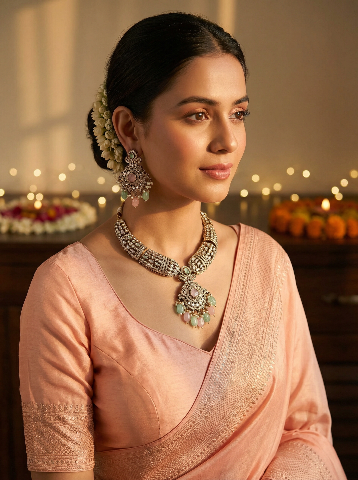 Victorian MintPink Kundan Necklace for Brides