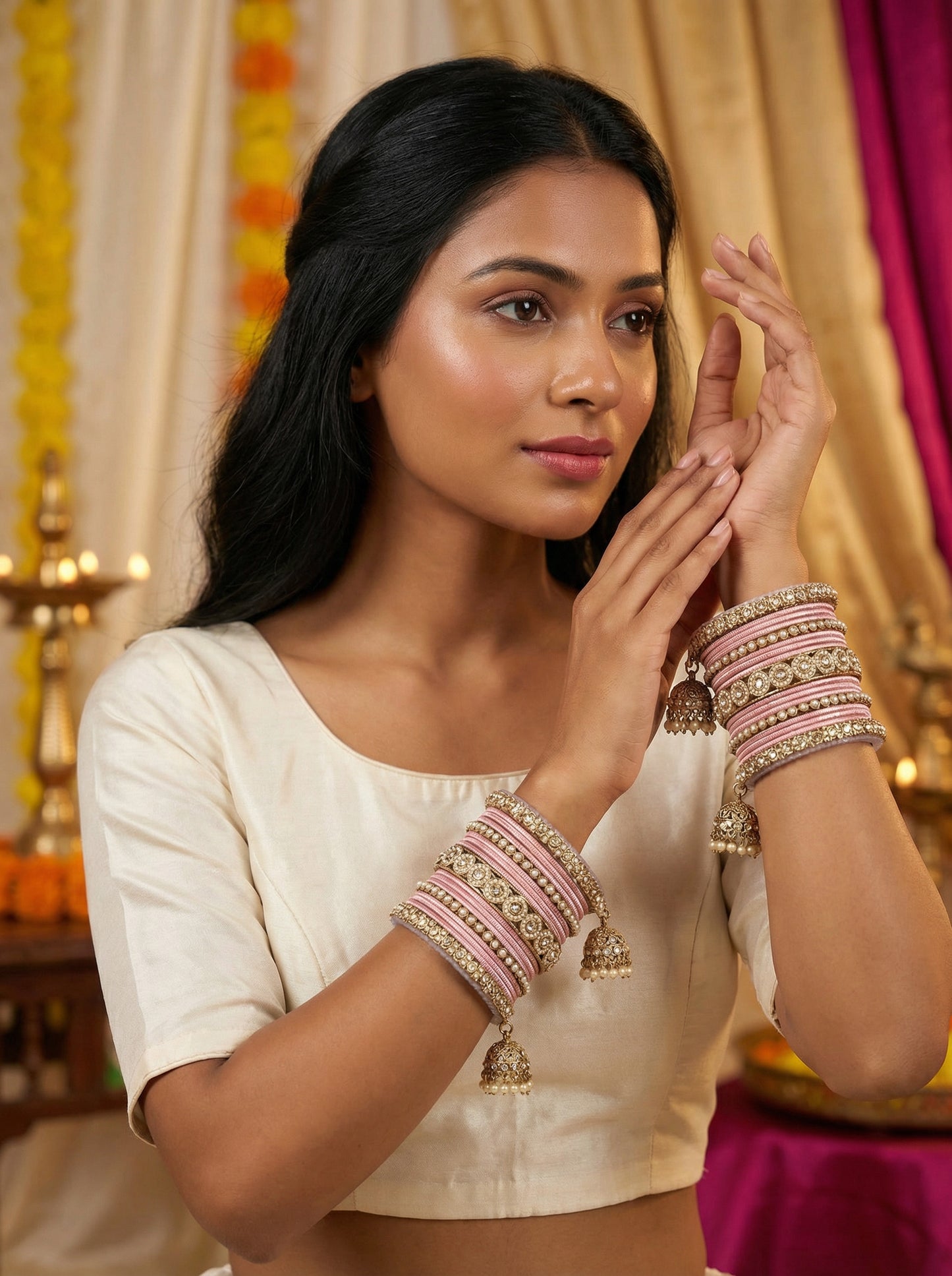 Ethnic Pink Antique Finish Bangles Set