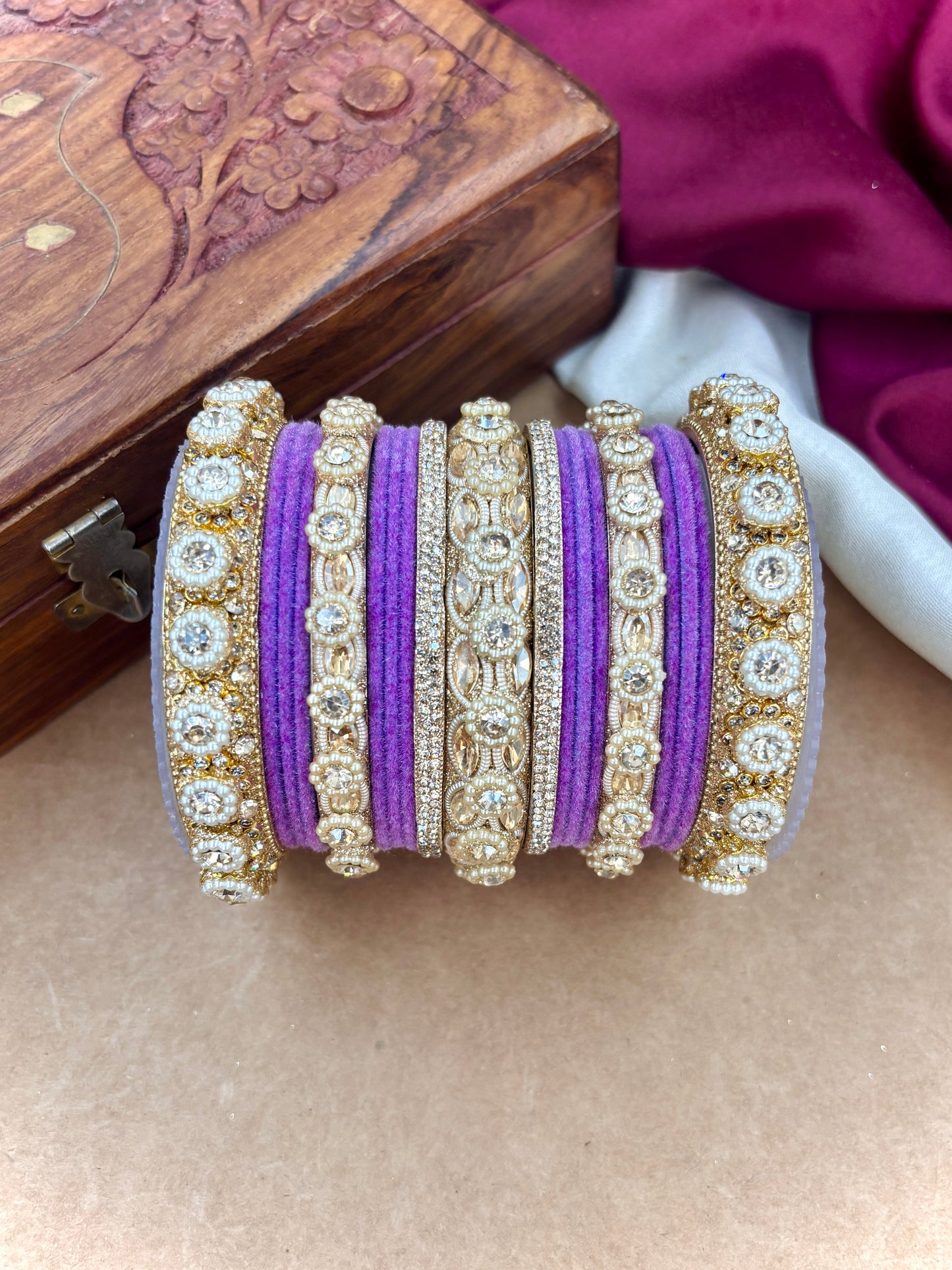 Royal Lavender Velvet Bangles Set
