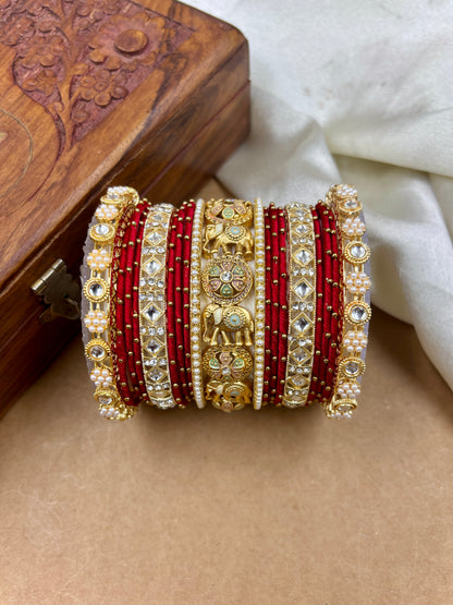Designer Red Silk Thread Bangles Set