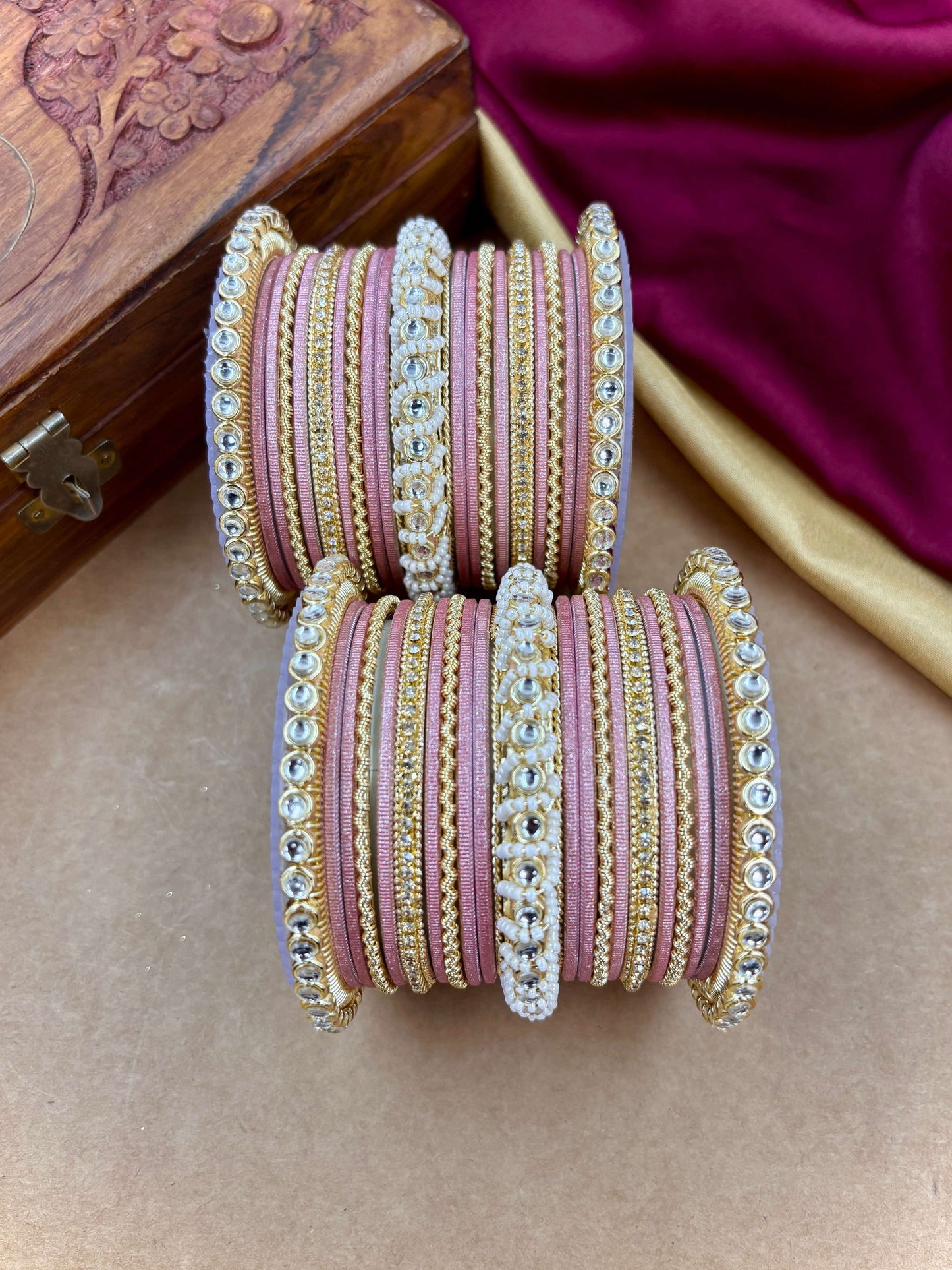 Ethnic Peachpink Pearl Kundan Set