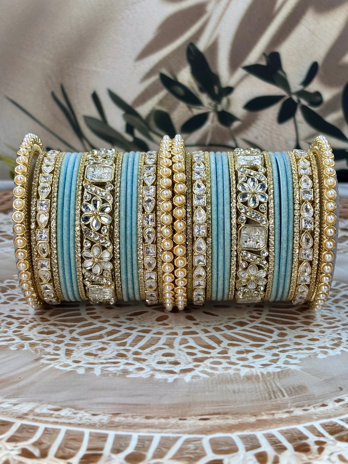 Pearl & Kundan Sky Traditional Bangles Set
