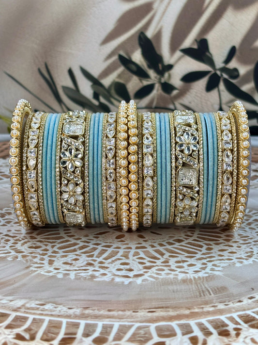 Pearl & Kundan Sky Traditional Bangles Set