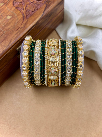 Designer Green Silk Thread Bangles Set