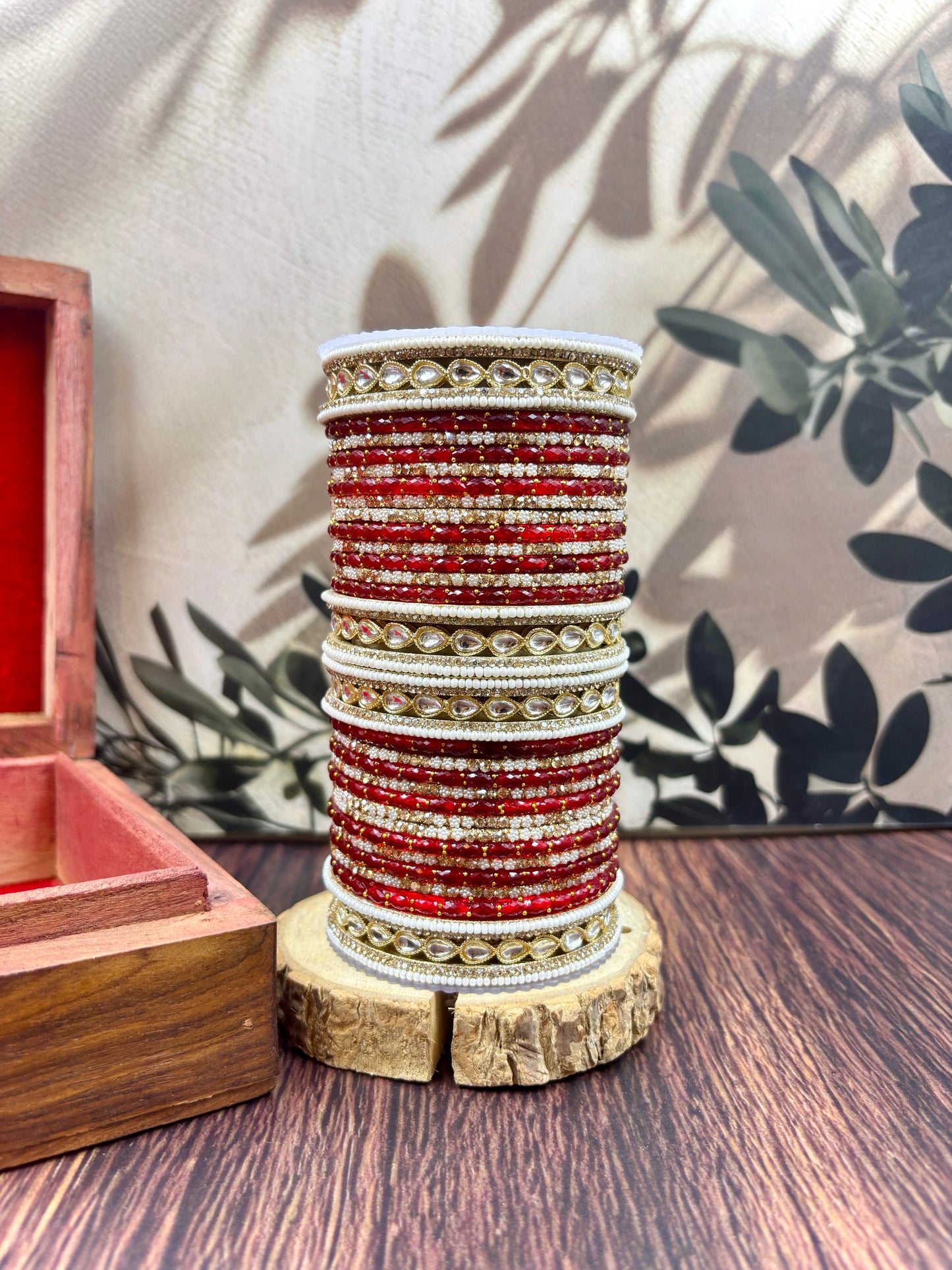 Kundan Pearl Glass Bangles Set for Women