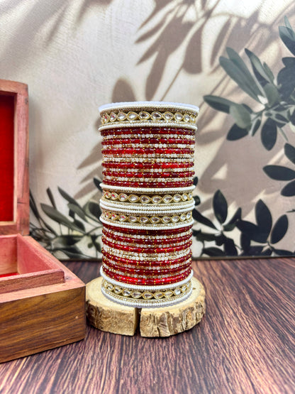 Kundan Pearl Glass Bangles Set for Women