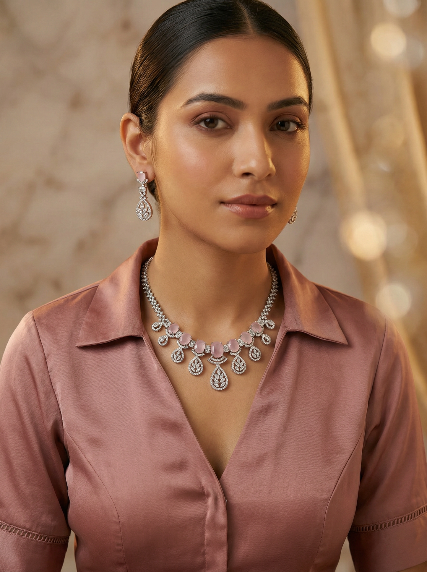 Pink AD Stone Necklace Set