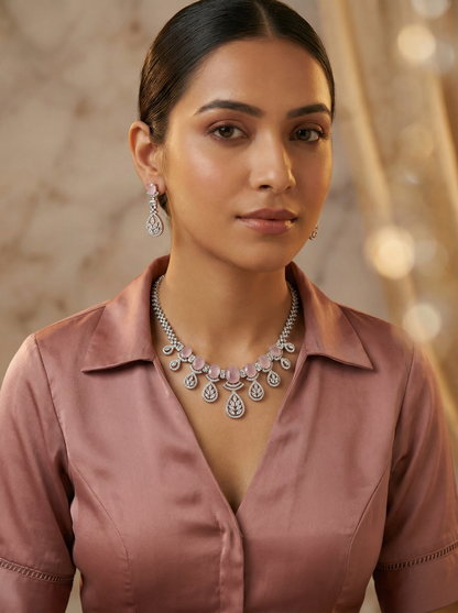 Pink AD Stone Necklace Set