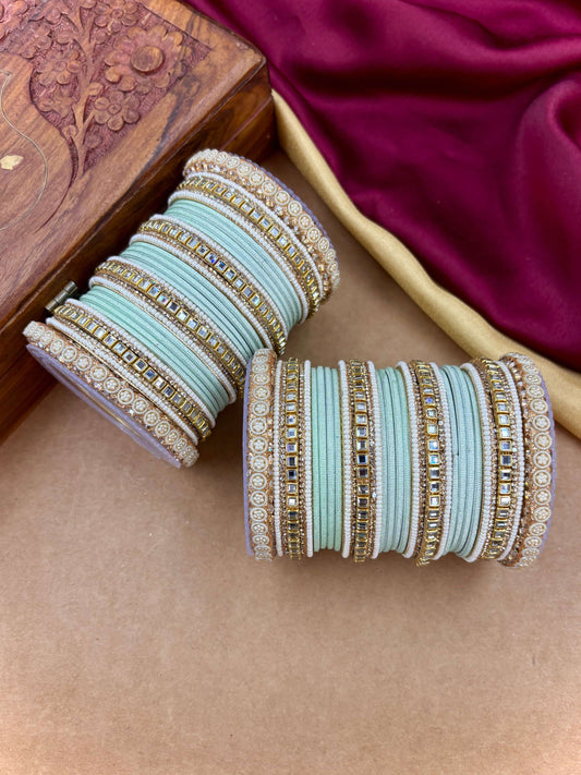 Traditional Pista Kundan Bangles