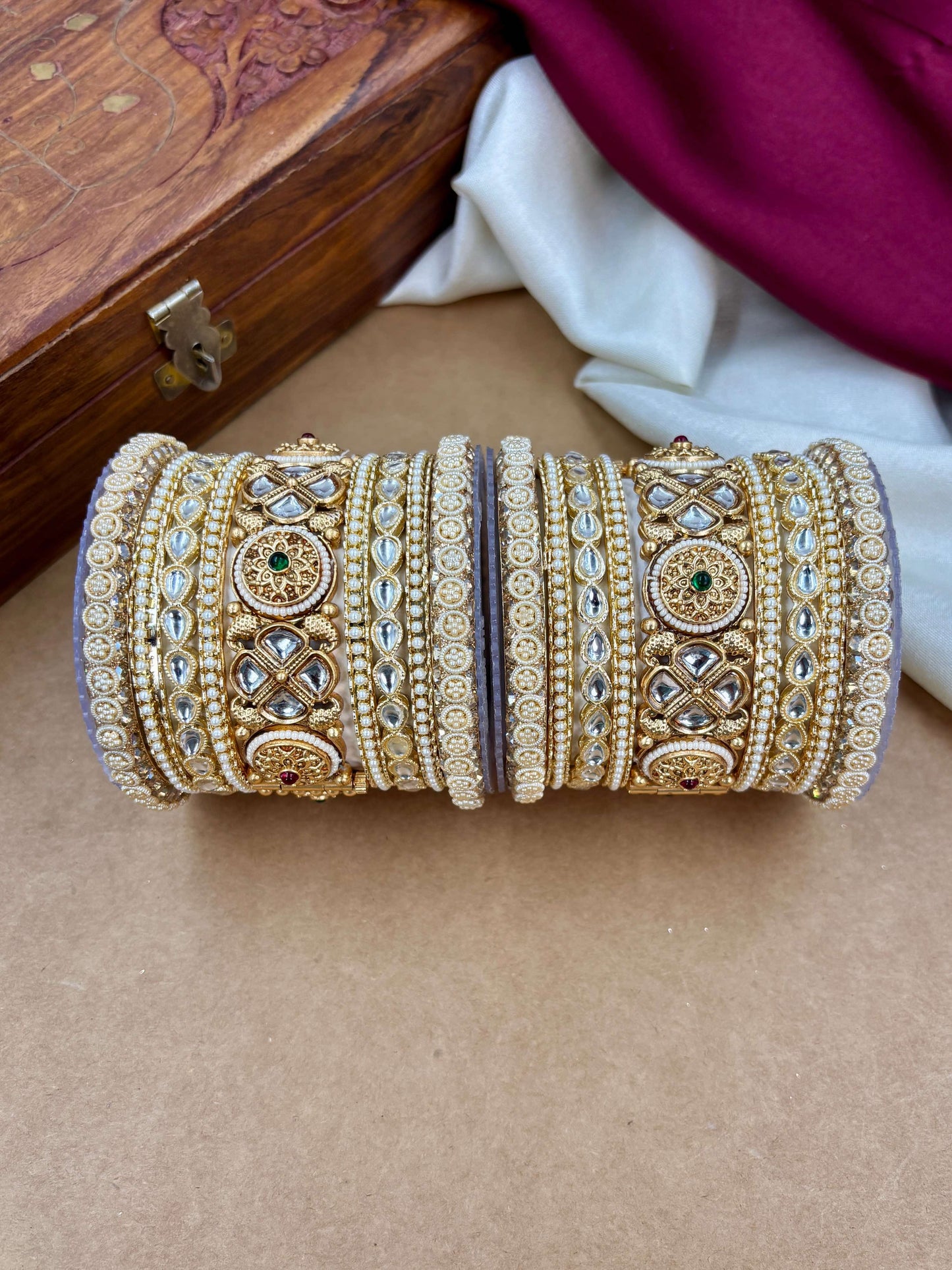 Bridal Kundan Pearl Bangles Set – Traditional Indian Jewelry
