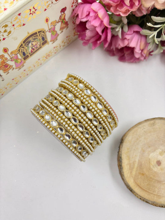 Elegant Pearl Kundan Bangles Set | Indian Wedding & Festive Wear