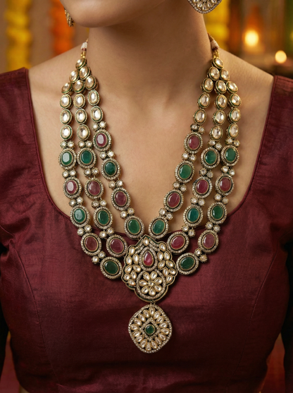 Vintage-Inspired Three-Layer RaniGreen Victorian Necklace Set