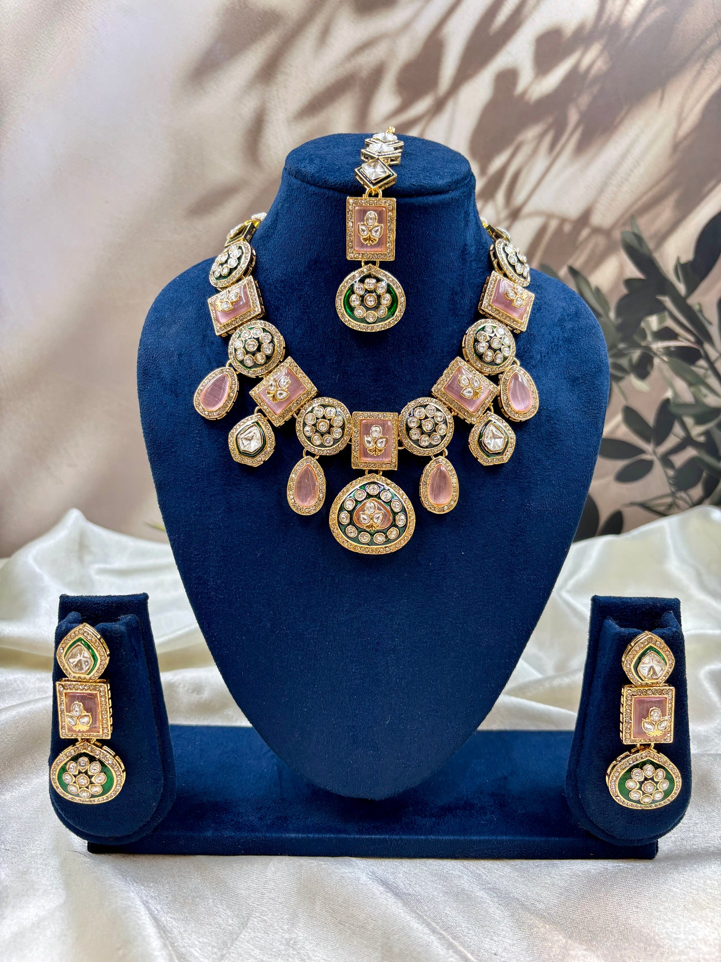 Polki Kundan Pink Bridal Jewelry Set