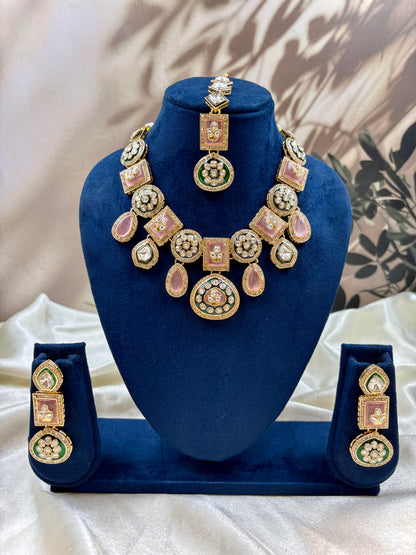 Polki Kundan Pink Bridal Jewelry Set