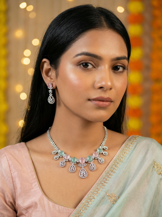 MintPink AD Stone Necklace Set