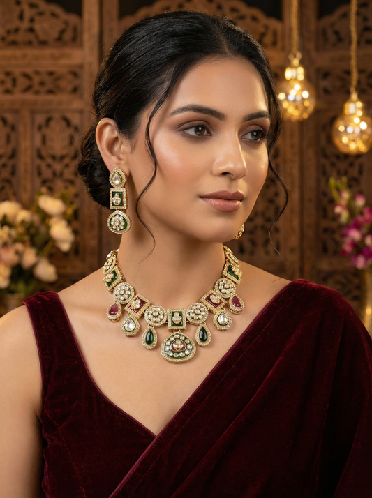 Polki Kundan RaniGreen Bridal Jewelry Set