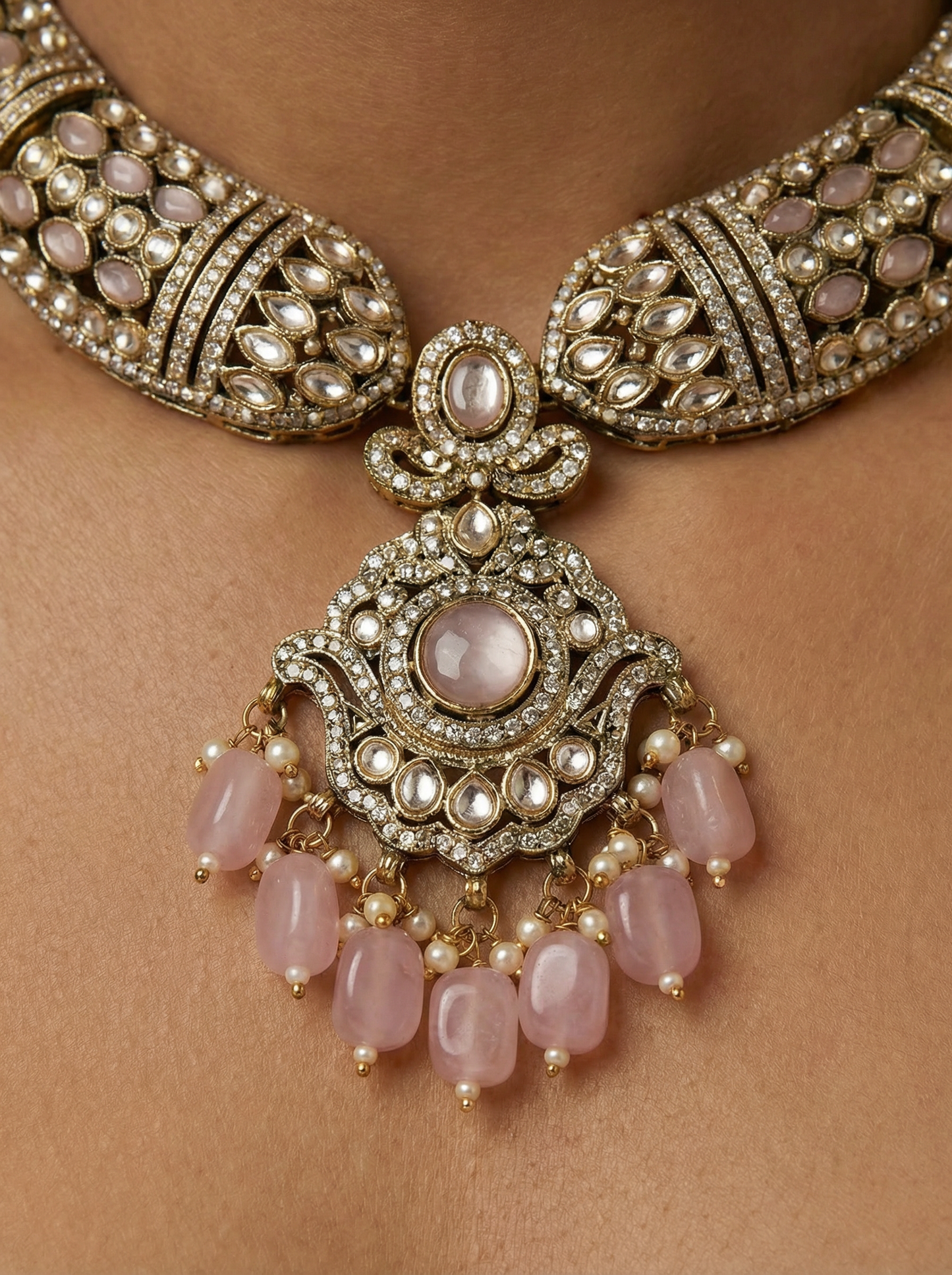 Victorian Pink Kundan Necklace for Brides