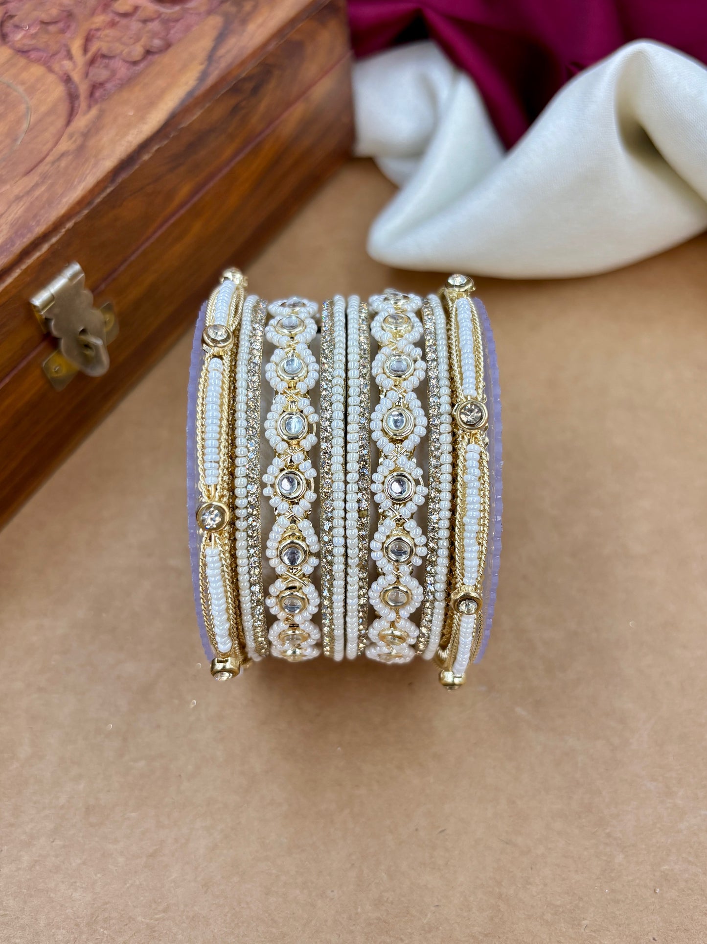 Pearl Kundan Bangles Set