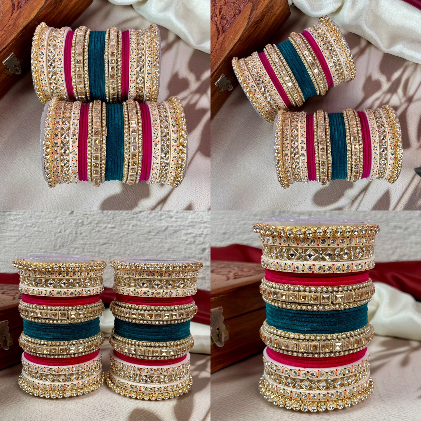 Bridal Kundan Velvet Bangles Set