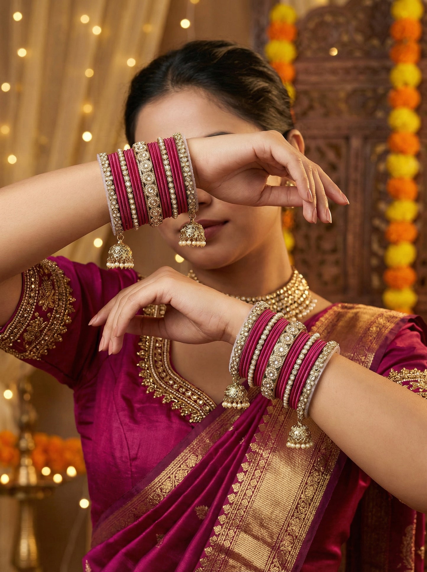 Ethnic Strawberry Antique Finish Bangles Set