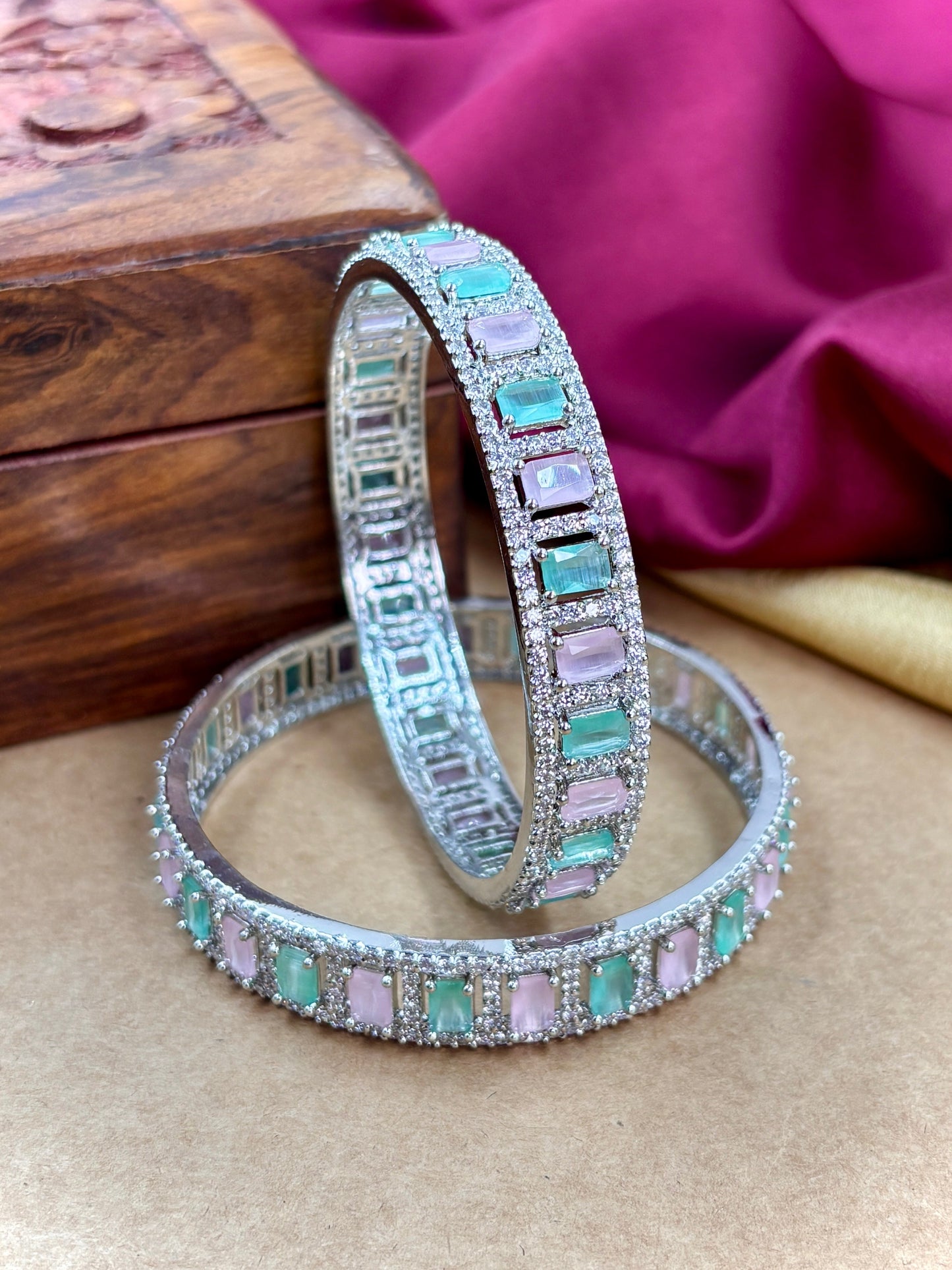 Mint Pink AD Stone Bangles