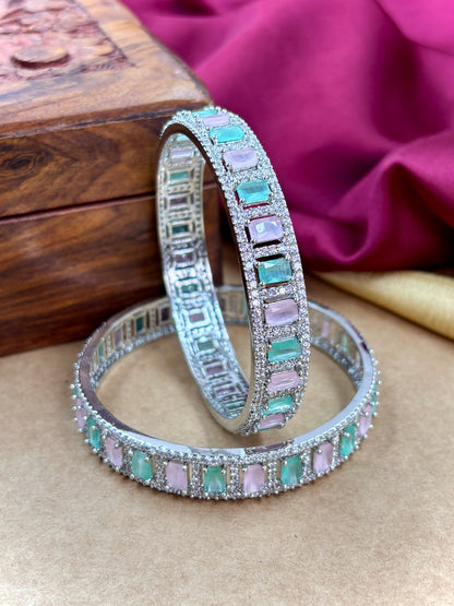 Mint Pink AD Stone Bangles