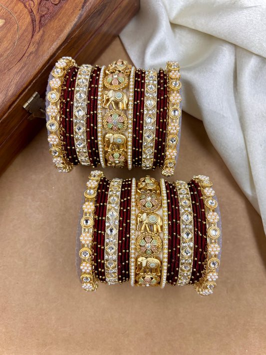 Designer Maroon Silk Thread Bangles Set
