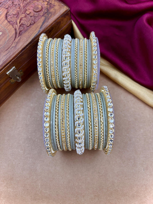 Ethnic Pistagrey Pearl Kundan Set