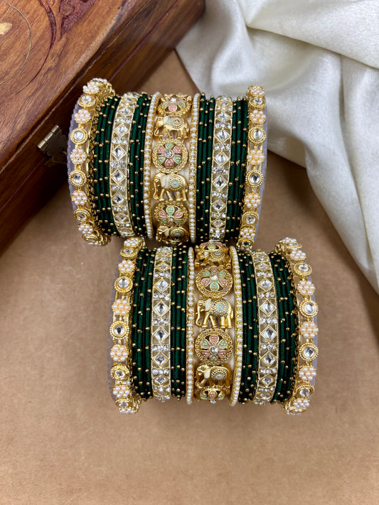 Designer Green Silk Thread Bangles Set