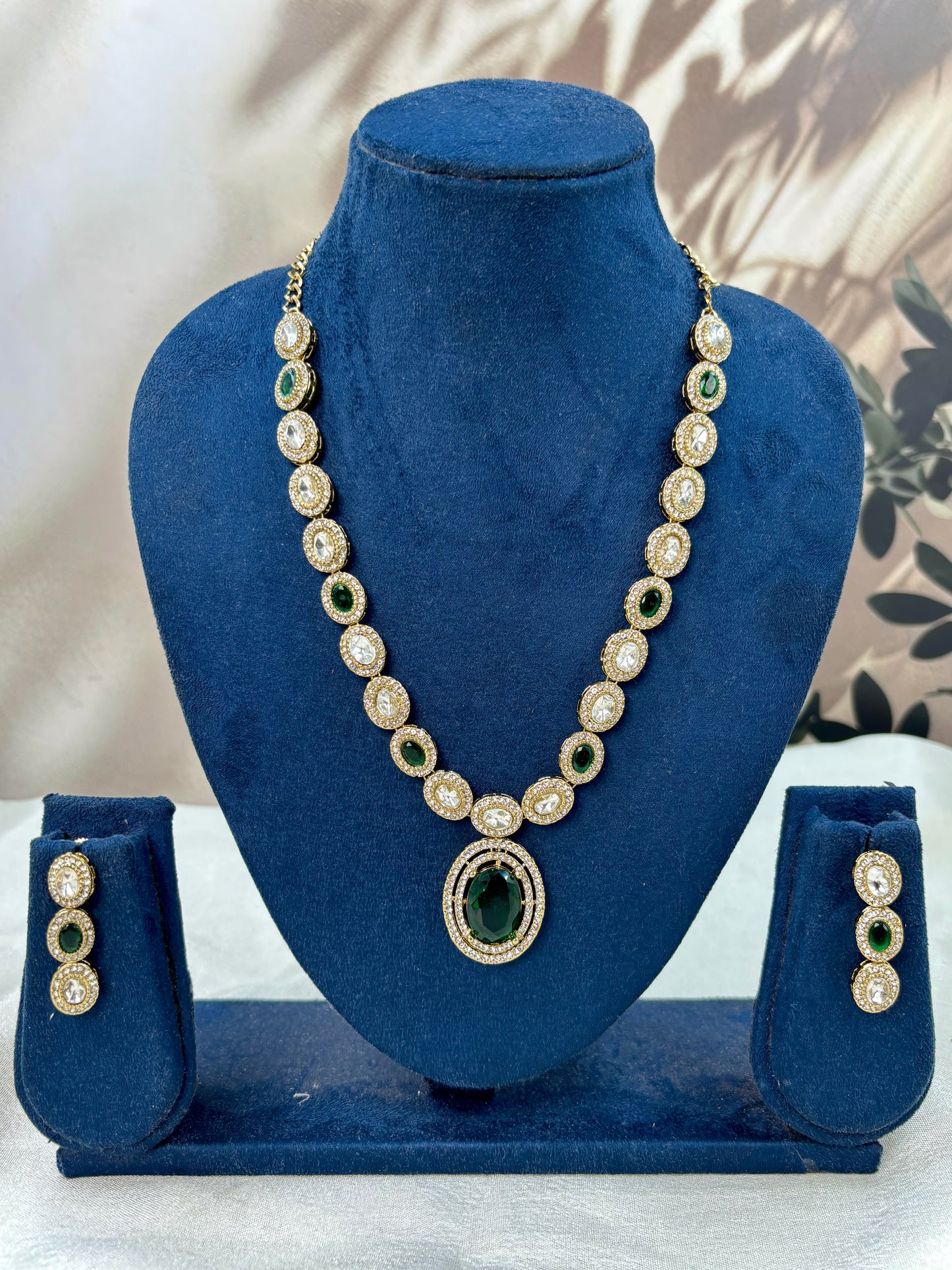 Long Antique Kundan Green Necklace