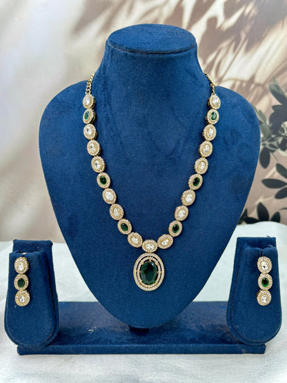Long Antique Kundan Green Necklace