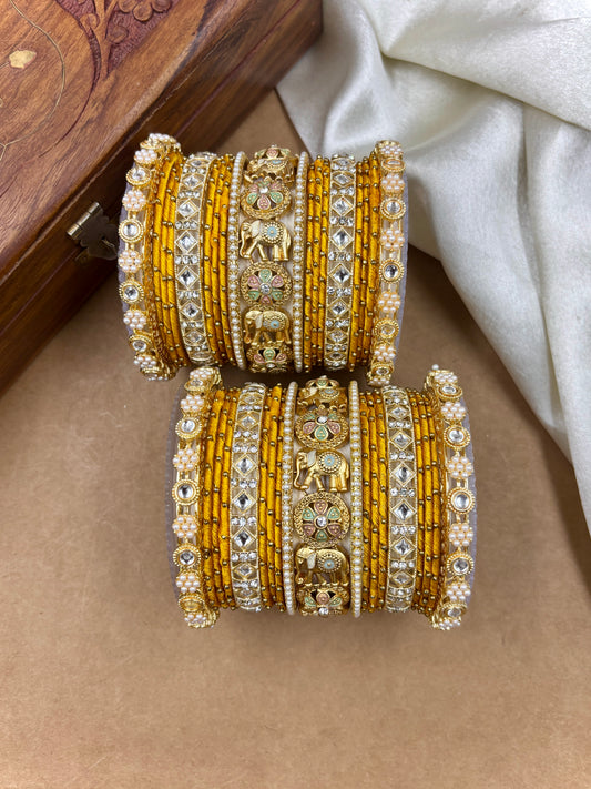 Designer Yellow Silk Thread Bangles Set
