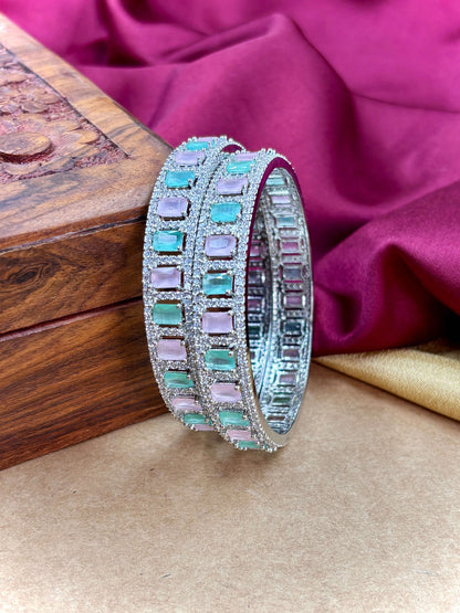 Mint Pink AD Stone Bangles