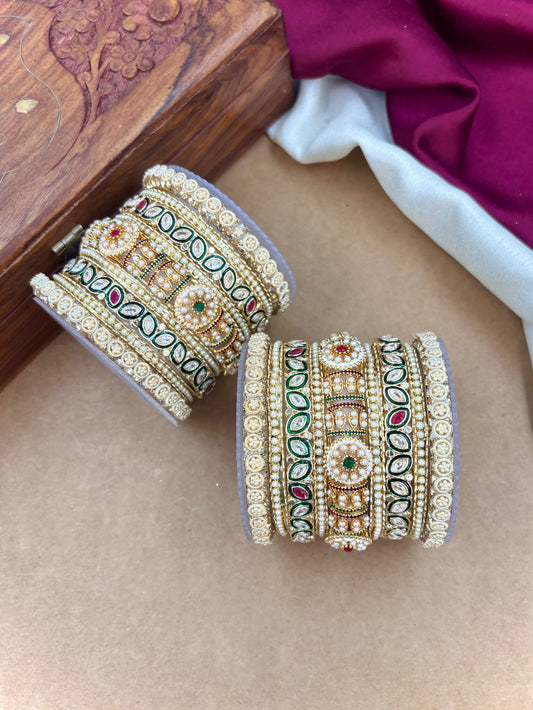 Traditional Meenakari Pearl Bangles Set