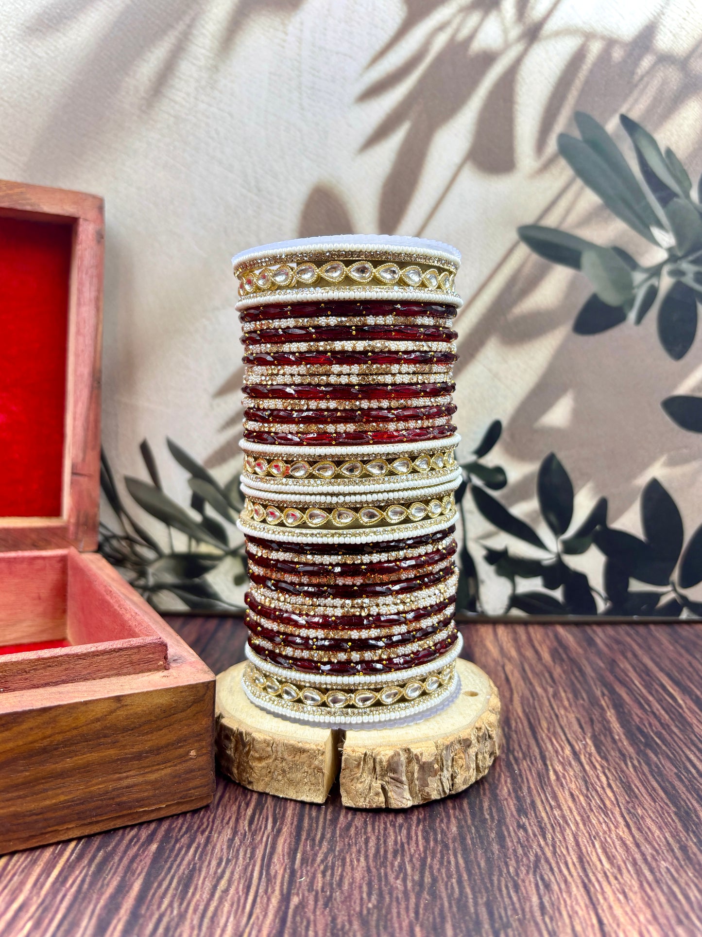 Kundan Pearl Glass Bangles Set for Women