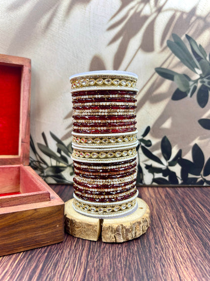 Kundan Pearl Glass Bangles Set for Women