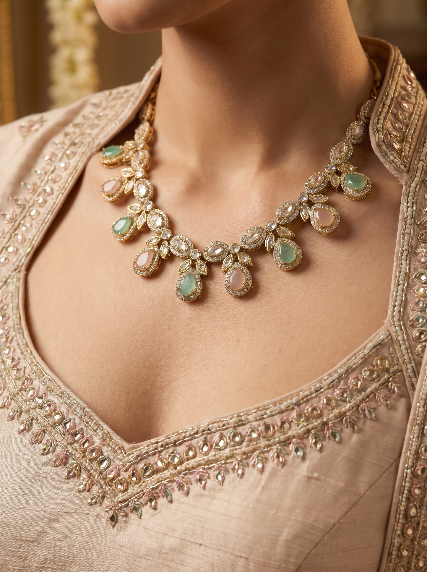 Party Wear Antique MintPink Necklace
