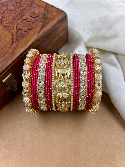 Designer Rani Silk Thread Bangles Set