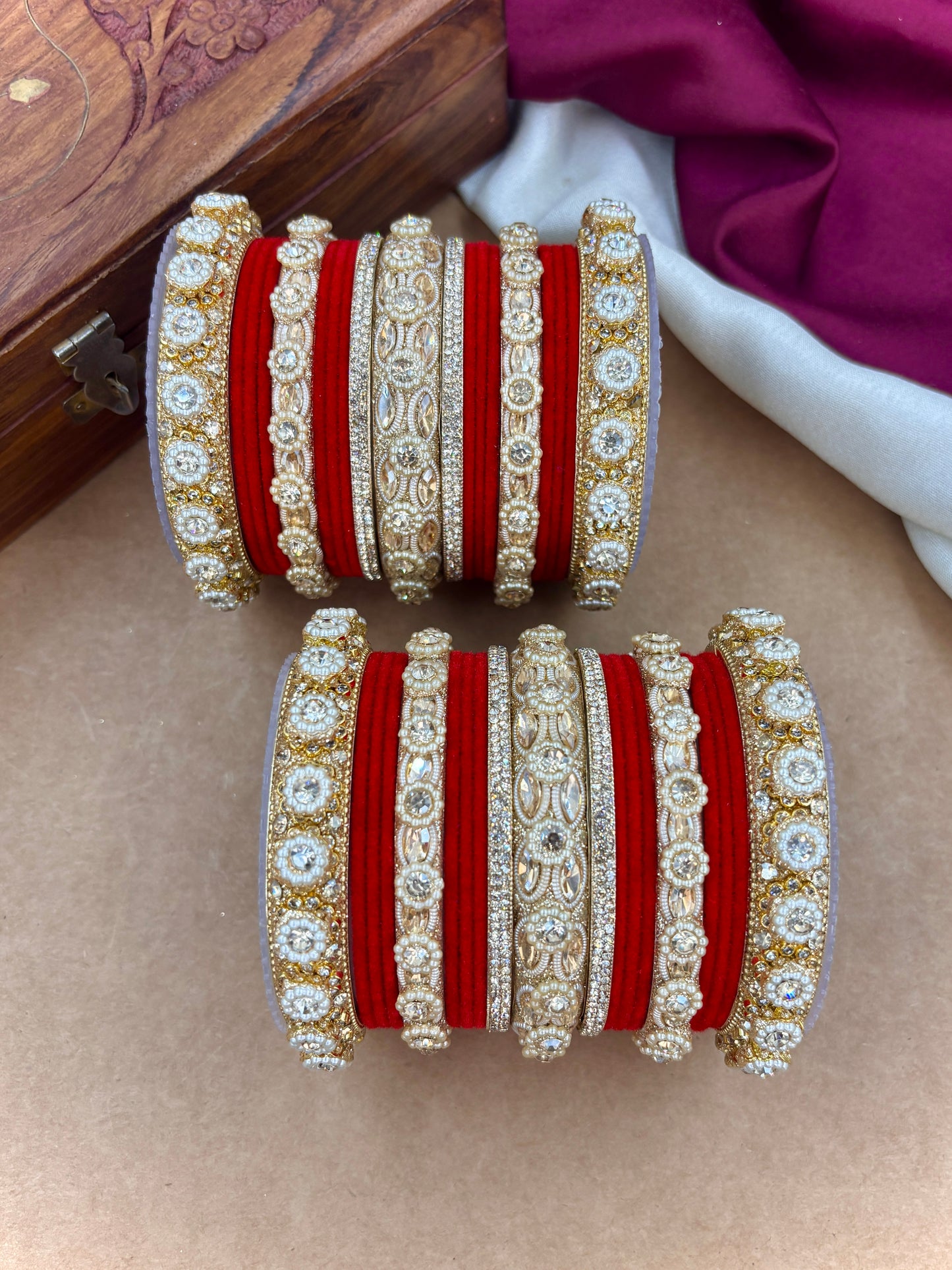 Royal Red Velvet Bangles Set