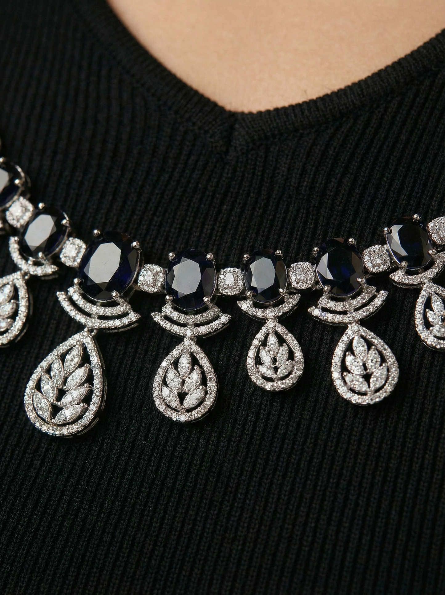 Black AD Stone Necklace Set