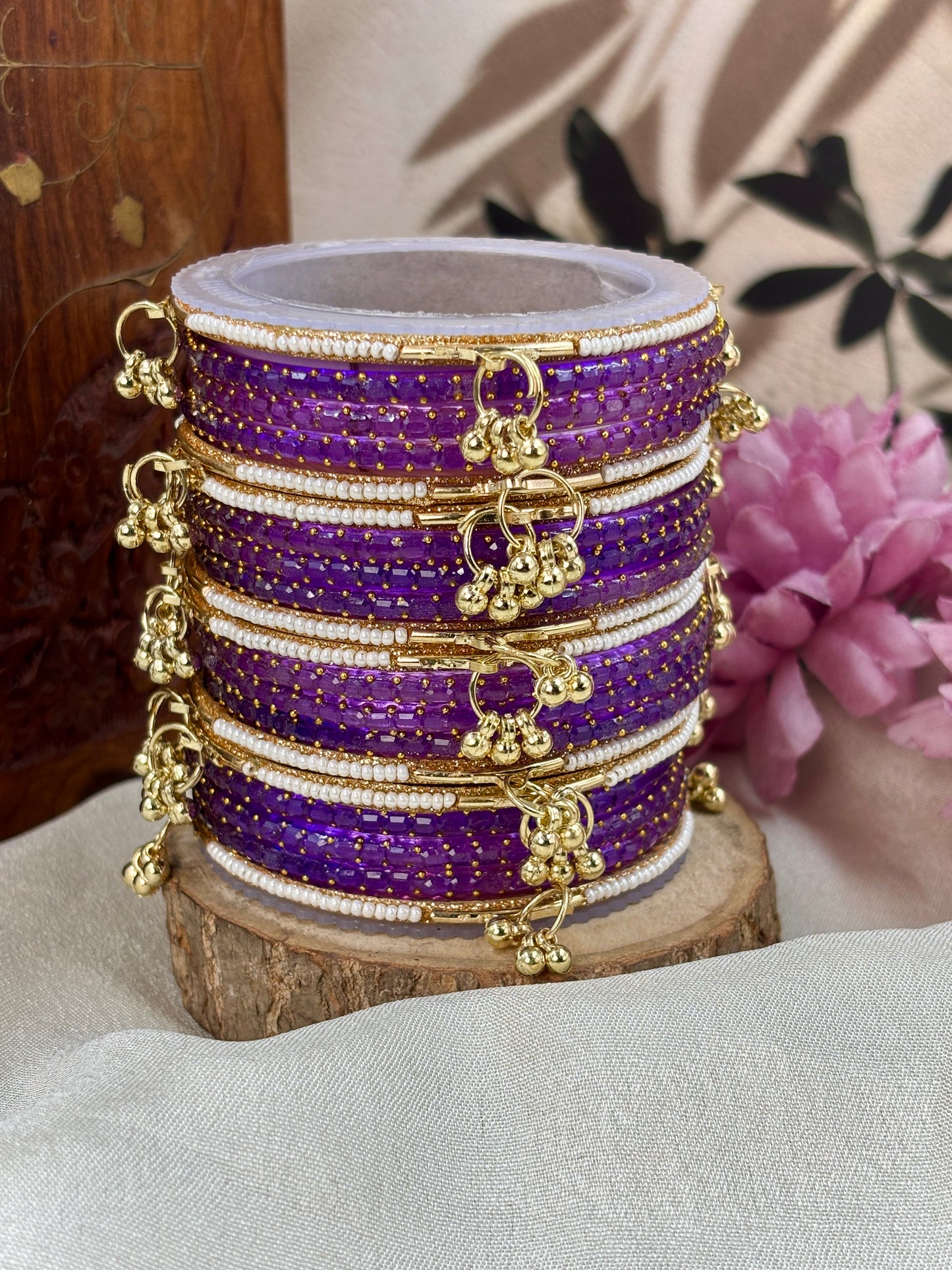 Kashmiri Ghunghroo Bangle Set - LAVENDER