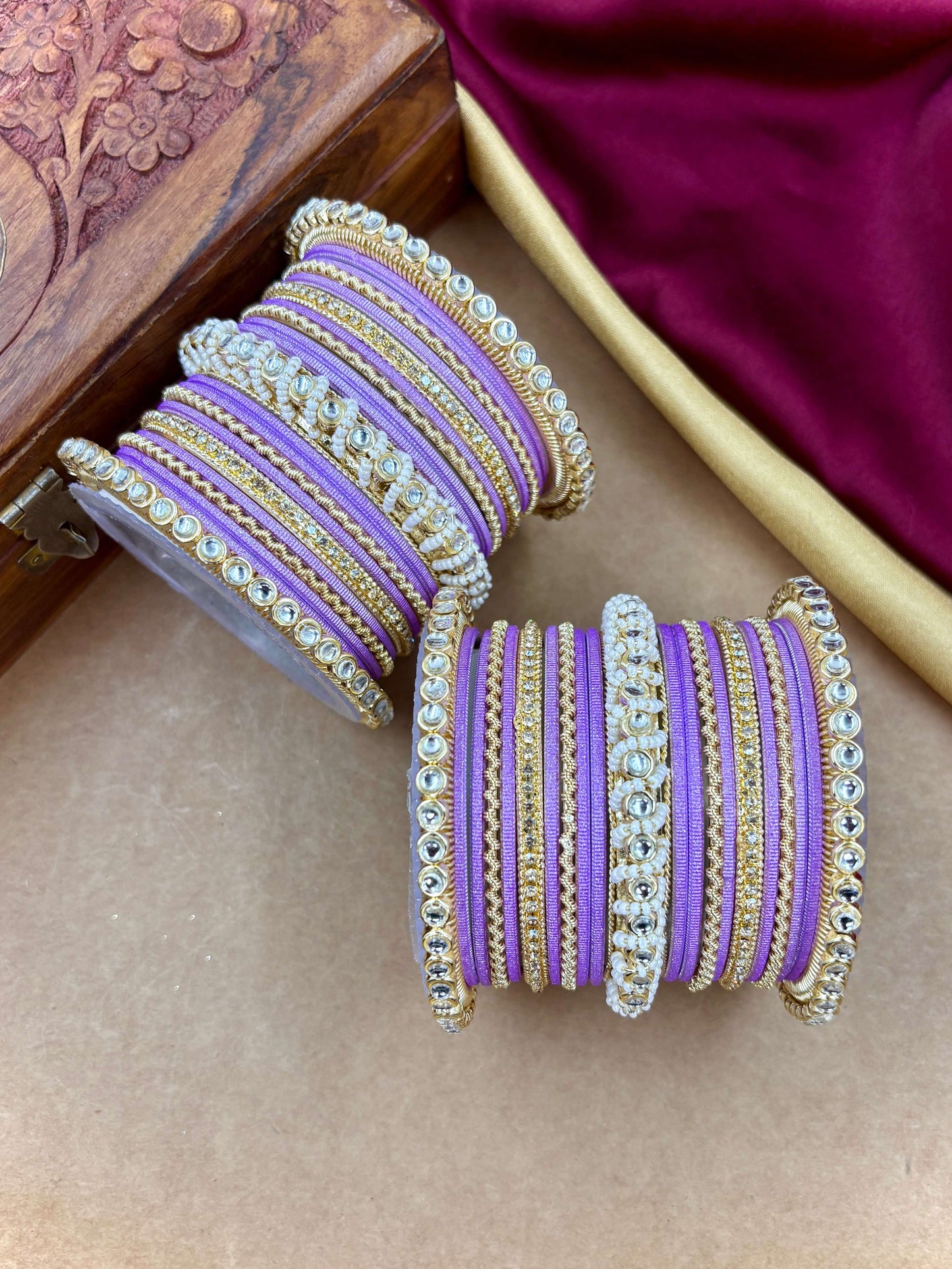 Ethnic Lavender Pearl Kundan Set