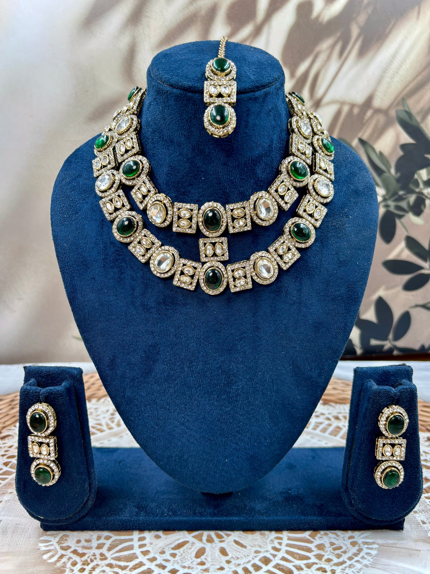 Green Bridal Double Layer Jewellery Set