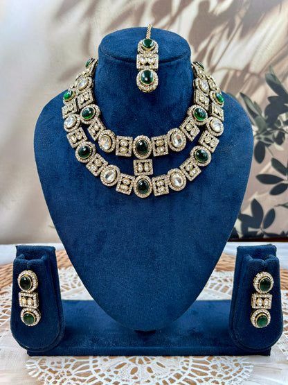 Green Bridal Double Layer Jewellery Set