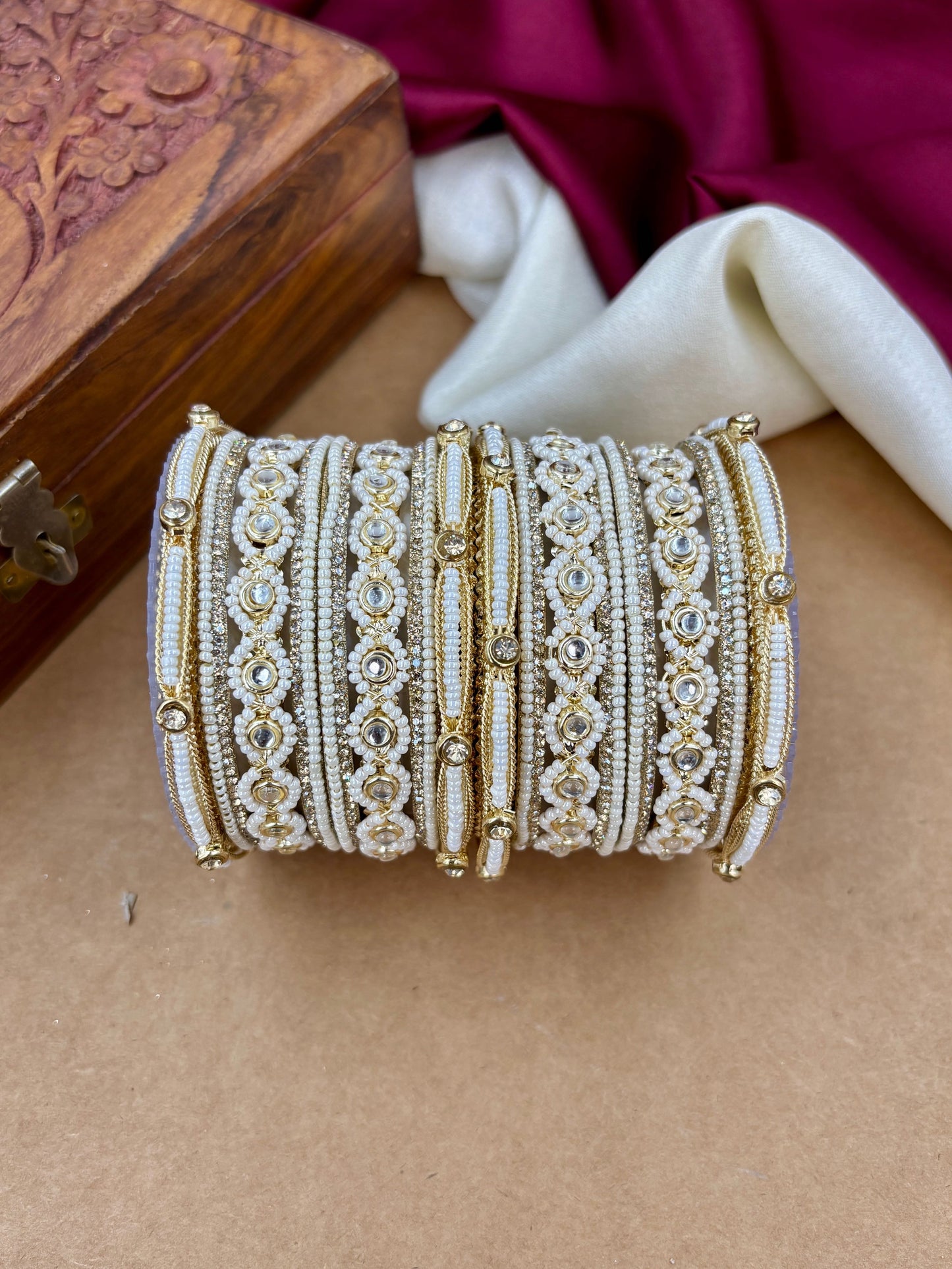 Pearl Kundan Bangles Set