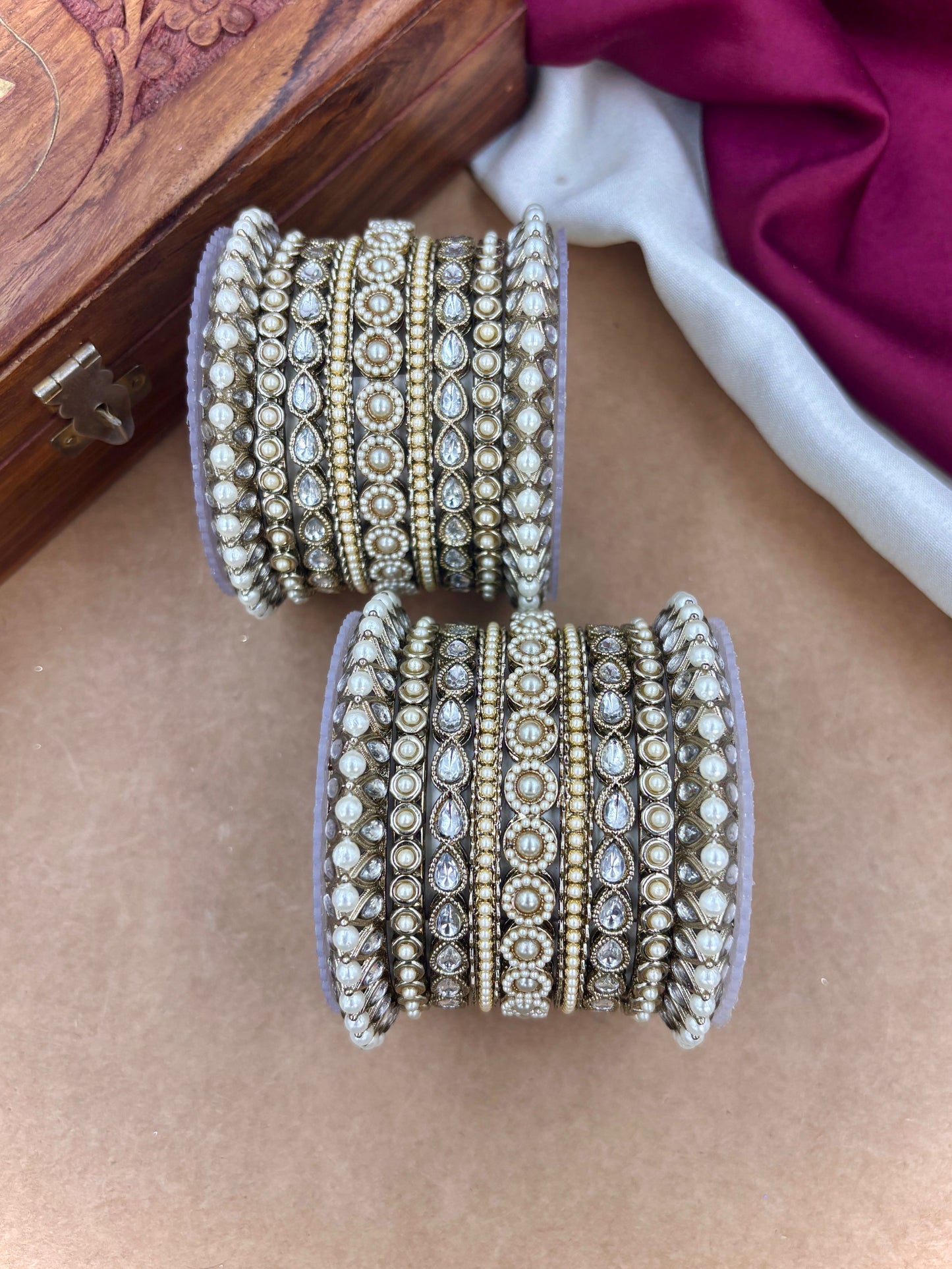 Antique Finish Pearl Bangles Set